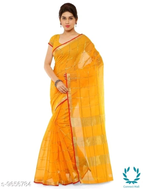  Kota Doria Cotton Zari Stripes Checks saree with Unstitched Blouse piece - Saree Length Size:5.5m Blouse  Length  Size:0.8, Yellow, Saree And Blouse Fabric:Cotton Blend, Pack of :1